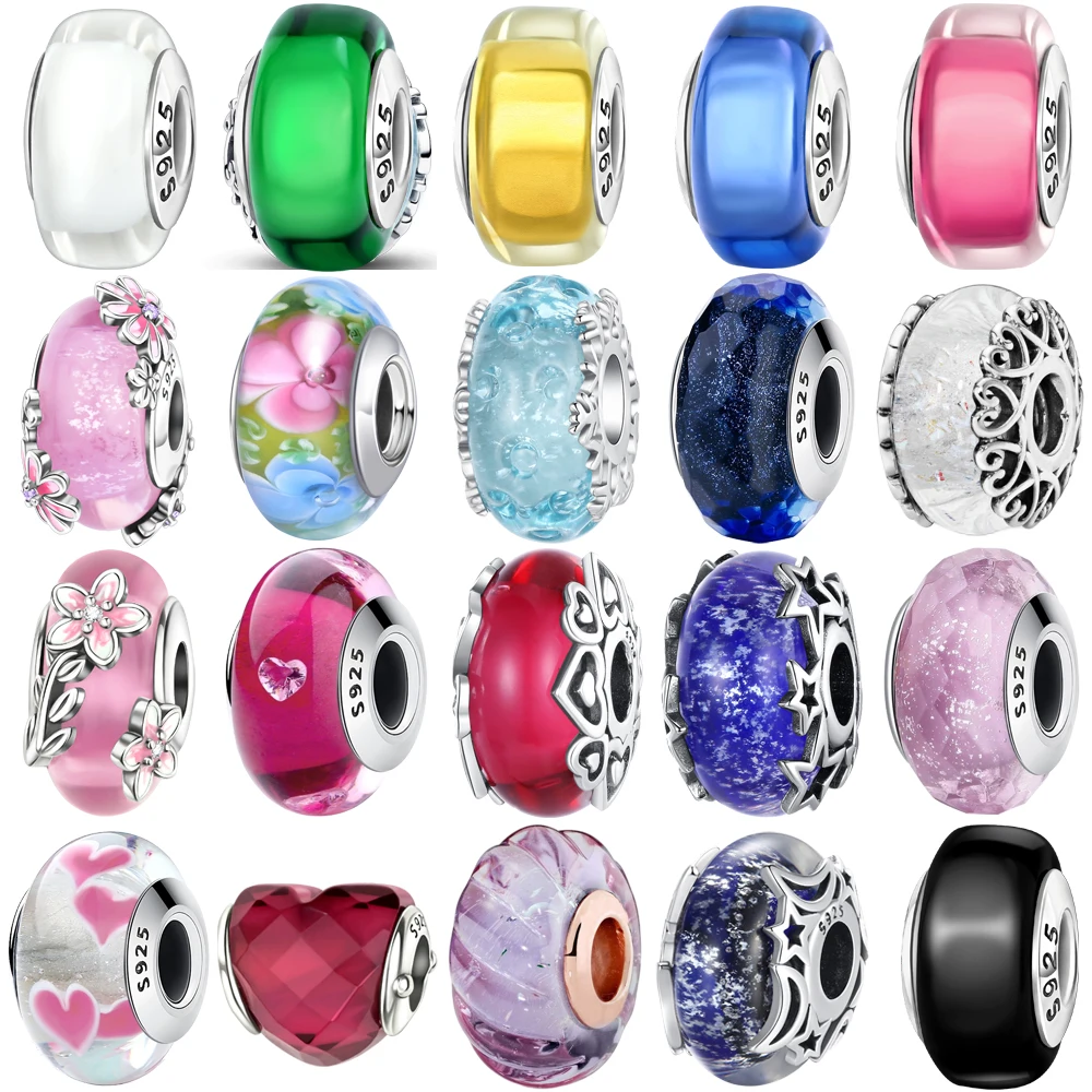 

New 925 Sterling Silver Cold Enamel Pink Daisy Murano Glass Charm Bead Fit Snake Chain Bracelet Necklace Women DIY Jewelry