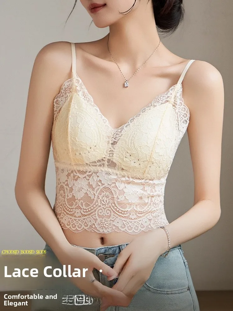 Haut d'été Sexy en dentelle Bal Brtte pour femmes, avec coussinet de poitrine, vêtements intérieurs, ort Sle, pour les déplacements, Faion, pièce unique, couleur