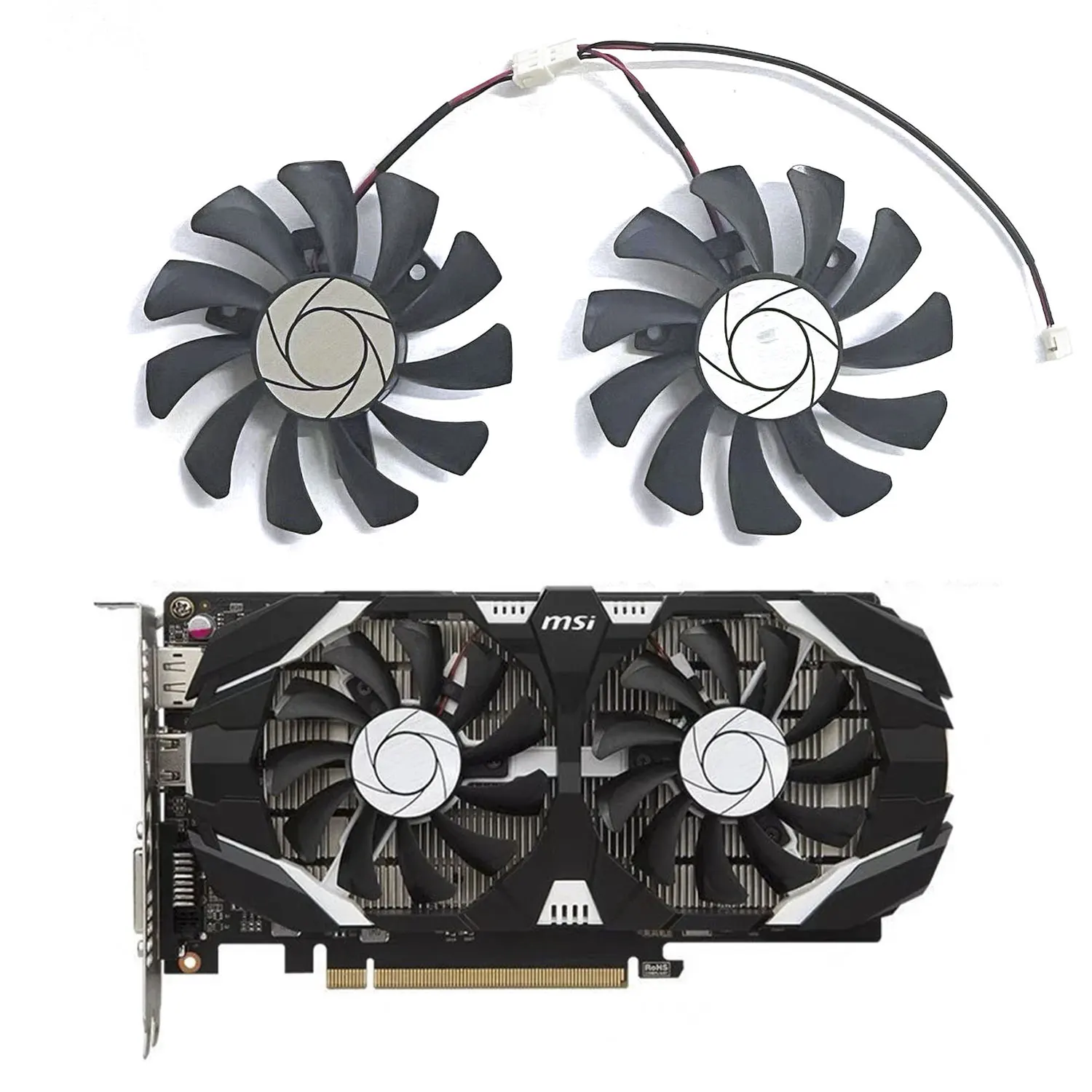 Nowy wentylator GTX1050TI GPU 75MM 2PIN HA8010H12F-Z do chłodzenia kart graficznych MSI GeForce GTX 1050Ti GTX-1050-Ti-4GT-OC
