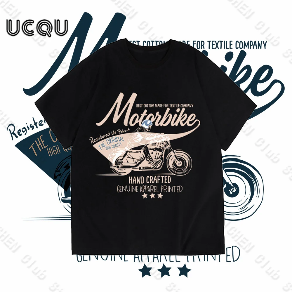 

Motorcycle Motorbike Printed Men Cotton T-Shirt Motorcycle Peripheral Culture Street Loose Casual Versatile Men Short Sleeves