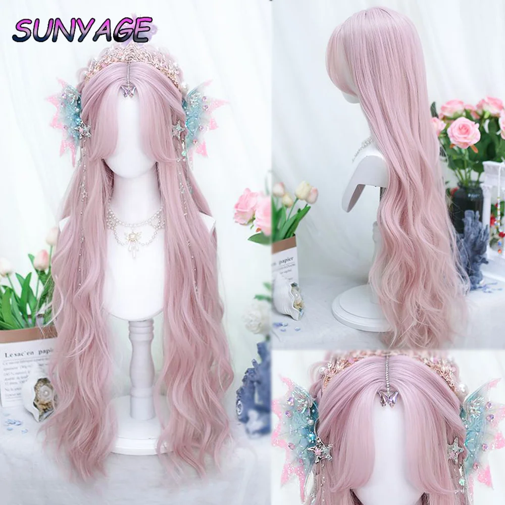 

SUNYAGE Long Wavy Hair Synthetic Wigs Female Coaplay Lolita Wig With Bangs Natural Hair Wigs Women Heat Fesistant Fiber