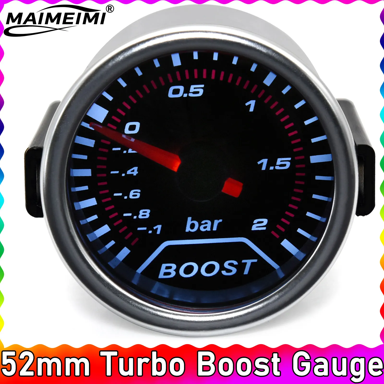 

52mm Bar White Led Light Pressure Turbo Boost Gauge Meter 12V Car Motorcycle High Quality Auto Accessories Turbo Pressure Gauge