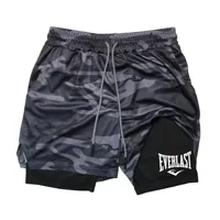Men's 2-in-1 compression shorts gym training printed letter sports shorts running men's shorts