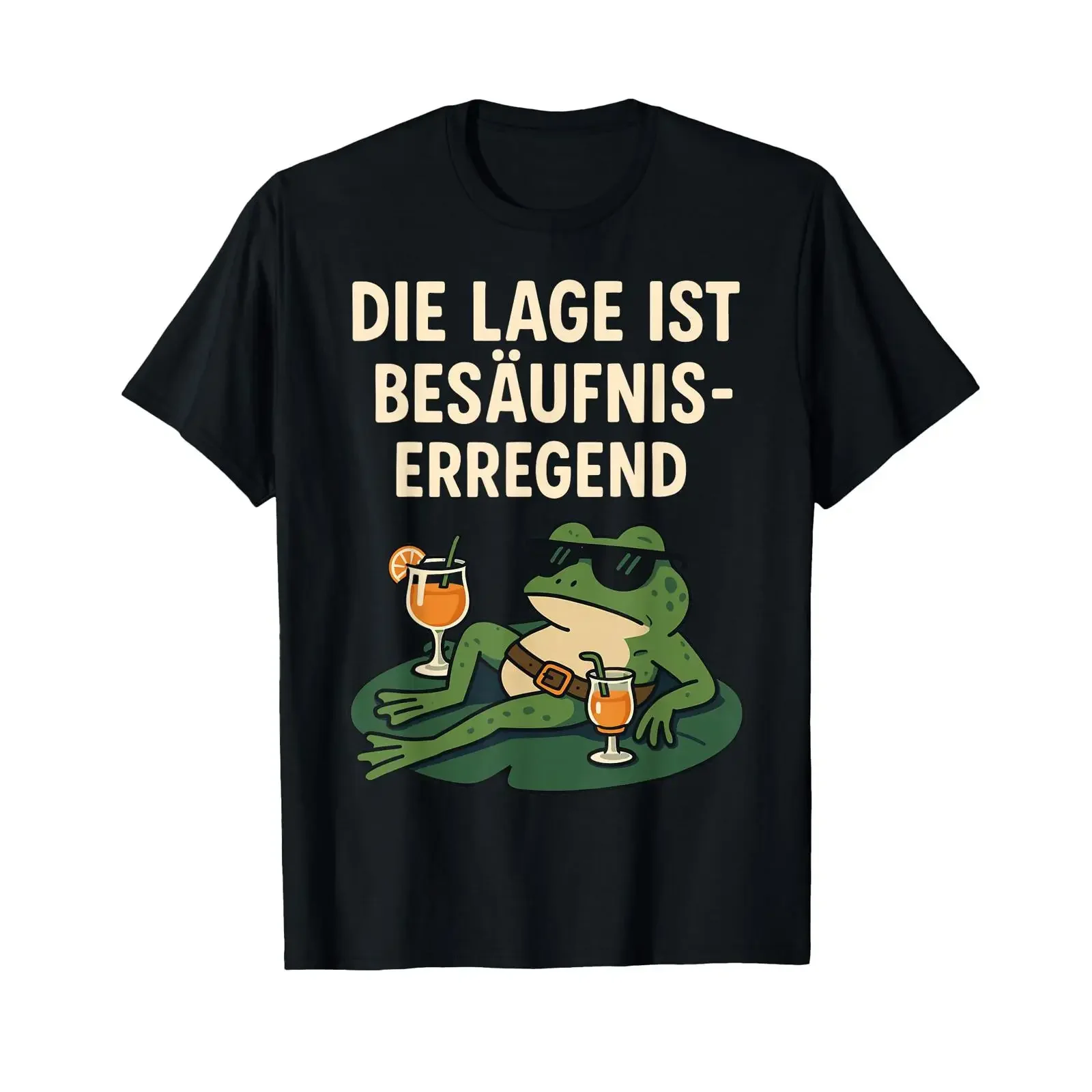 Funny Party Gadgets T Shirt with German Text Die Lage ist besäufniserregend Frog vintage Washed streetwear Unisex Breathable