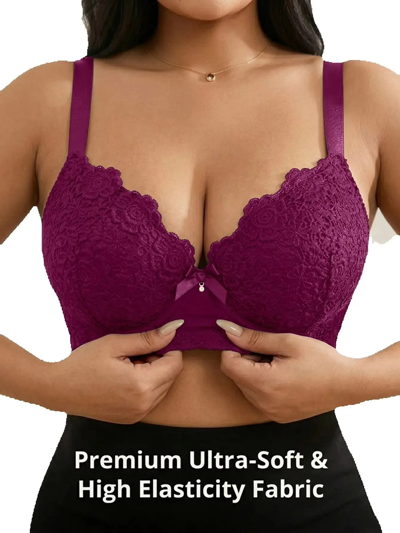 Women Plus Size Floral Push Up Bra Underwire Side Support Anti-Sagging with Wide Adjustable Straps Full Cup Brassiere view 4