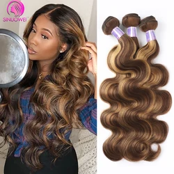 Highlight Bundles Brazilian Body Wave Human Hair Bundles 4/27 Honey Blonde Colored Remy Hair Extensions 3/4 Pcs Bundles Deal