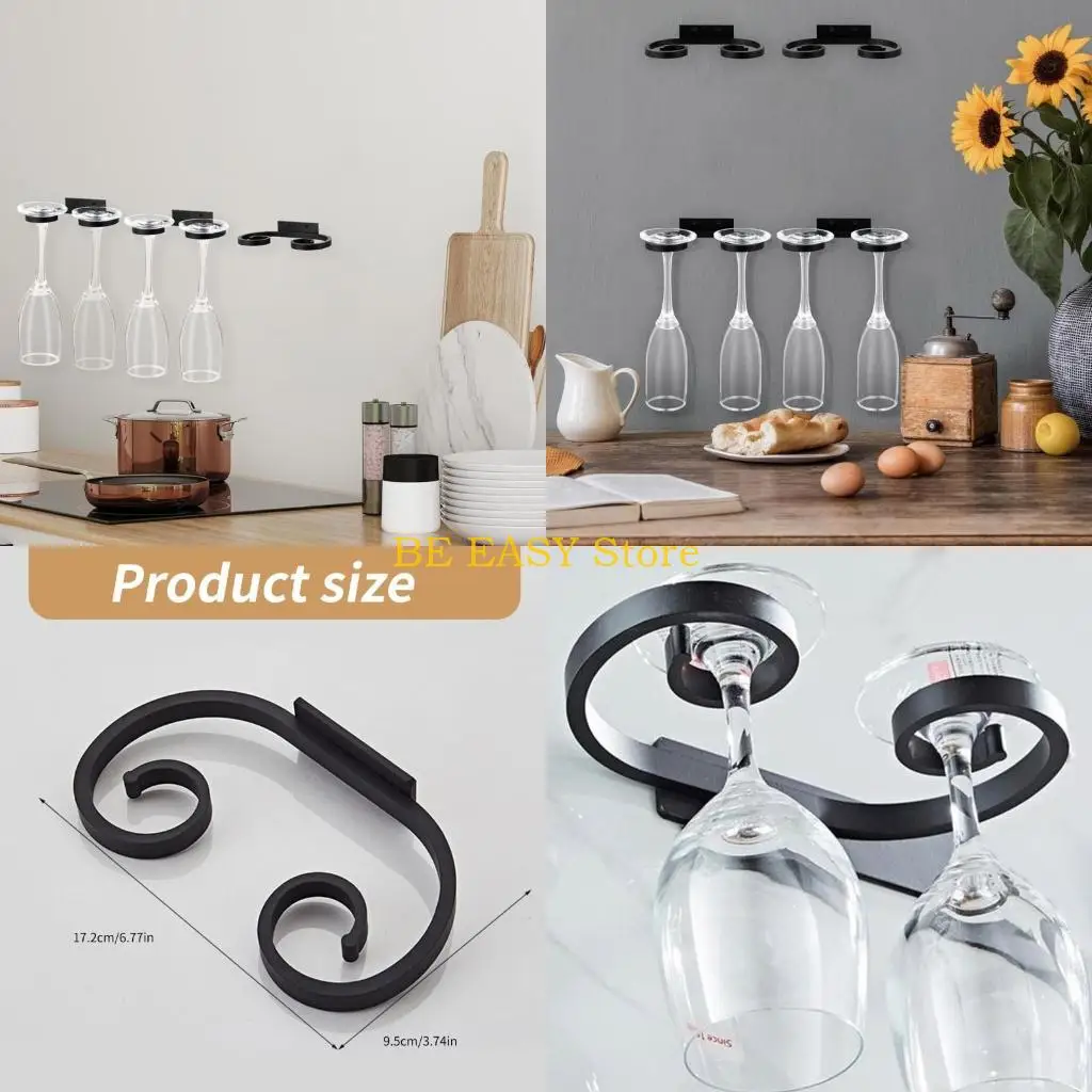 

E28F 4Pcs Wine Glass Storage Rack Wall Mounted Metal Shelf for Glassware Multifunctional Kitchen Accessory Stemwares Holder
