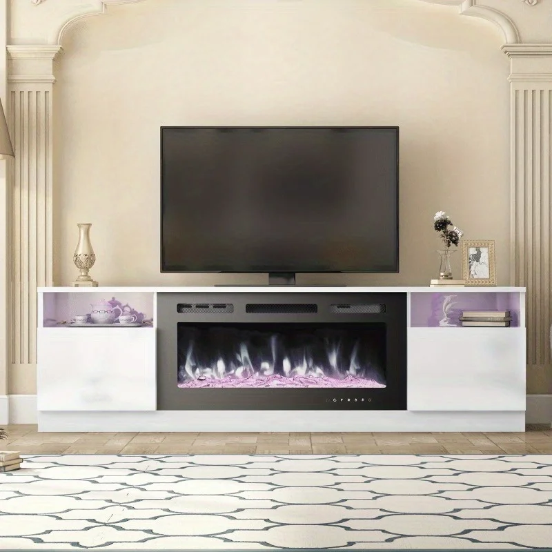 Modern Entertainment Center Fireplace TV Stand TV Console Can Hold An 80 Inch TV Suitable For Living Room And Office White