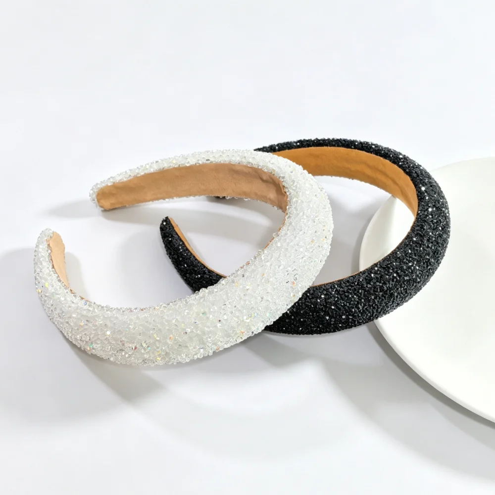 Funkelndes Strass-Haarband Elegante Kristall-Perlen-Haarbänder Breite Dicke Schwamm-Haarreifen Mädchen-Haaraccessoires Großhandel – Detail 1