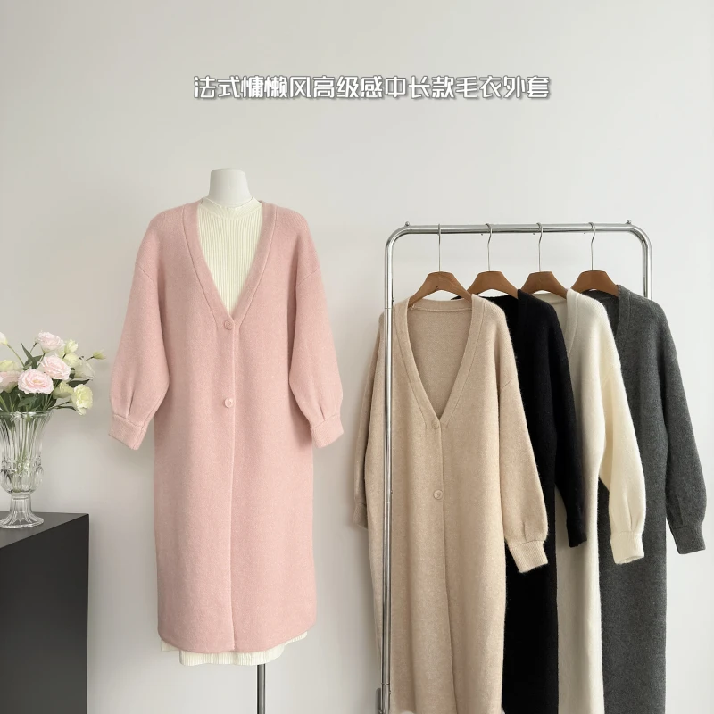 Winter Knitted Cardigans For Women Clothing Korean Casual Loong Sleeve V Neck Single Breasted Long Cardigans Coat Female Jumpers