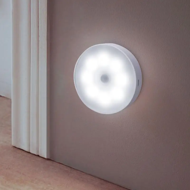 Luz de Sensor de movimiento LED luz de noche inalámbrica bajo la luz del armario lámpara de armario lámpara de inducción de cuerpo inteligente montado en la pared decoración del hogar