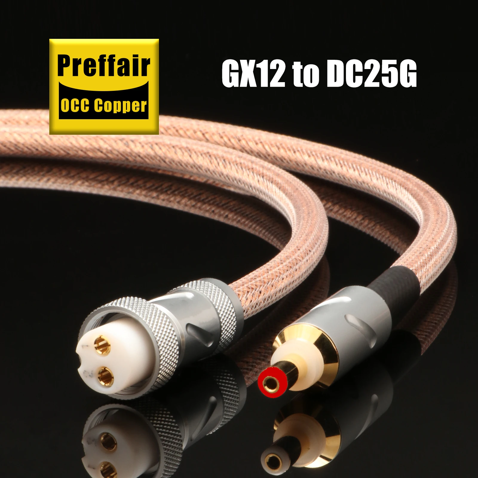 Preffair High-End GX12/GX16-2P DC2.5/2.1 DC Cable with Gold Plated DC 2.5mm/2.1mm 2Pin Female Circular Aviation Socket Plug