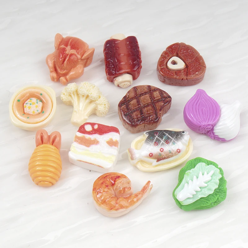 30/300 قطعة شريحة لحم البقر الصغيرة اللطيفة ، أضلاع لحم الخنزير والأسماك والروبيان الغذاء مسمار الفن الراتنج السحر Craft بها بنفسك الحرفية لمسمار زخارف ثلاثية الأبعاد #1