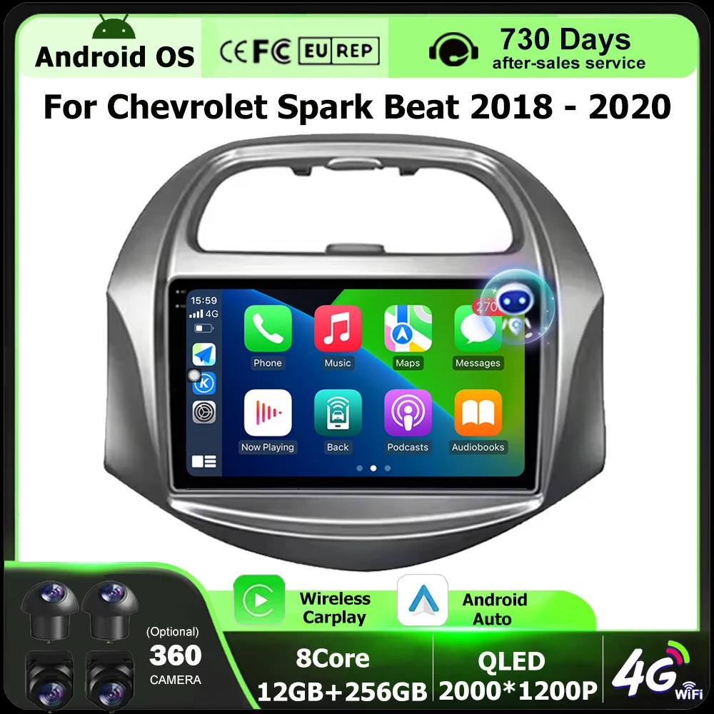 Radio Multimedia para Auto con Reproductor de Video, GPS y Navegación para Chevrolet Spark Beat 2018 2019 2020 Android 16 Auto Carplay Bluetooth