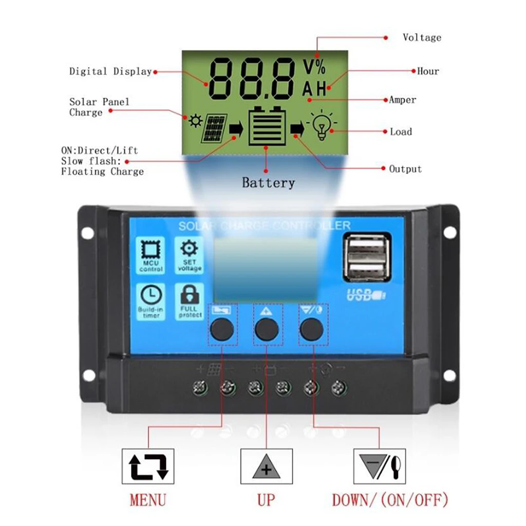 60A Solar Cell Panel Battery Controller Intelligent Regulator Dual USB Port