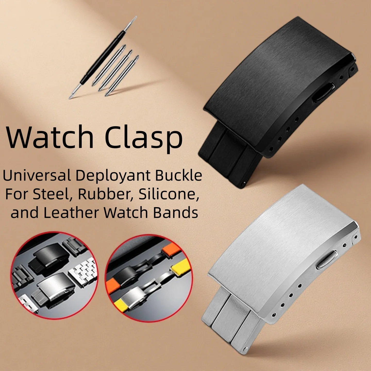 

Универсальная раскладная застежка из нержавеющей стали для ремешков часов из стали, резины, силикона, кожи, сменная застежка для часов