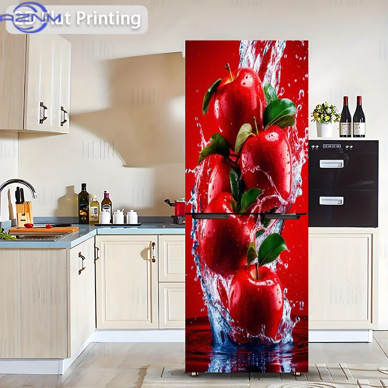 1pc Self-Adhesive Fridge & Wallpaper Sticker - Red Apple & Splash Water Decal Suitable for Cabinets, Modern Kitchen Decor, Glo