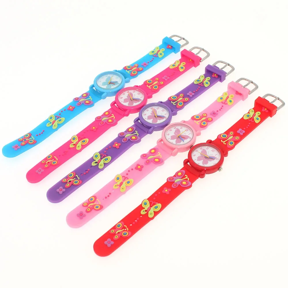 New Fashion Pretty Cute Girls Bambini Orologi 3D Cartoon Farfalla Cinturino in silicone Piccoli bambini Neonati Regali di compleanno Orologio