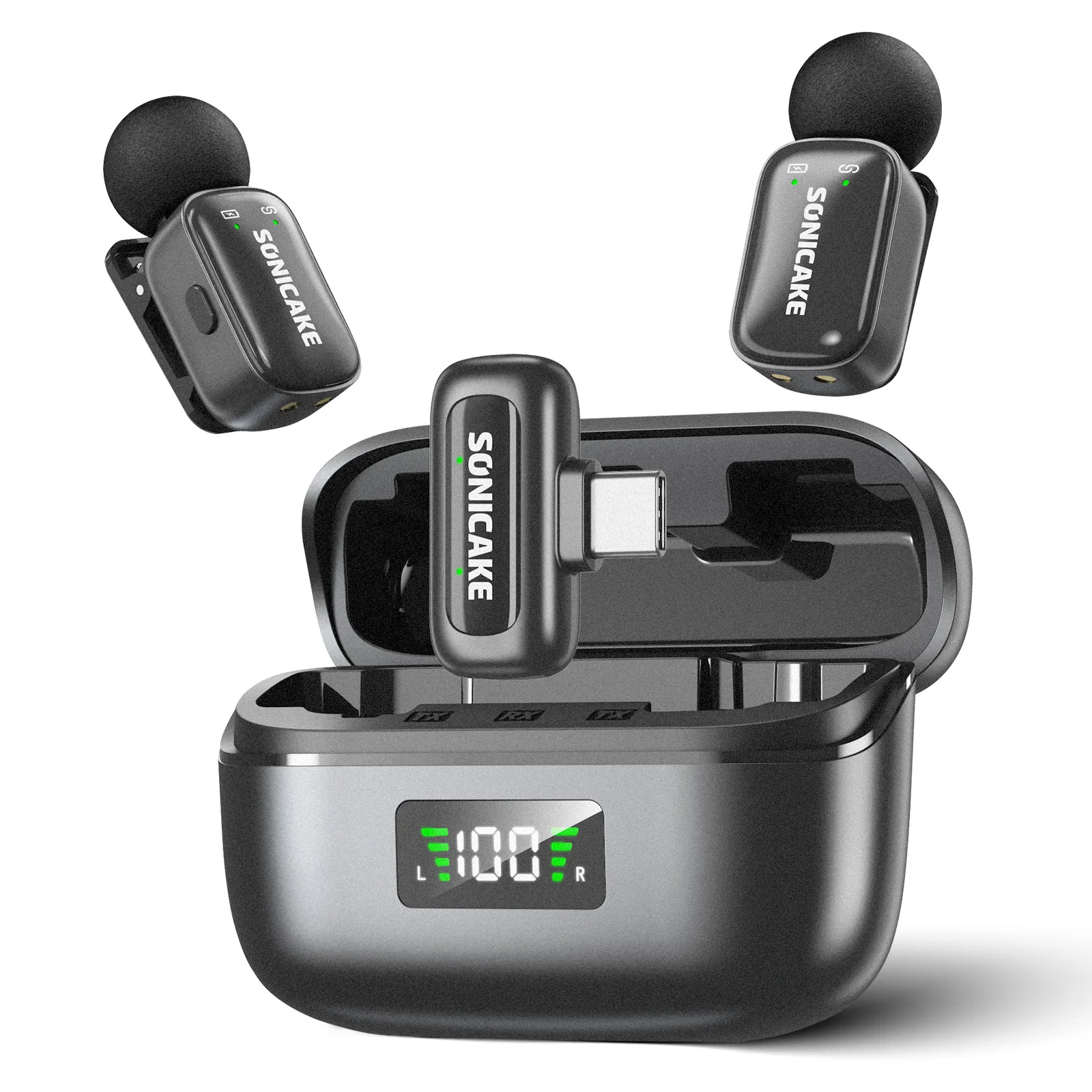 SONICAKE 2.4G Wireless Microphone Mini Lavalier for iPhone,Android & Camera Clip-On Lapel Mic for Vlogging,Live Streaming QLM-01