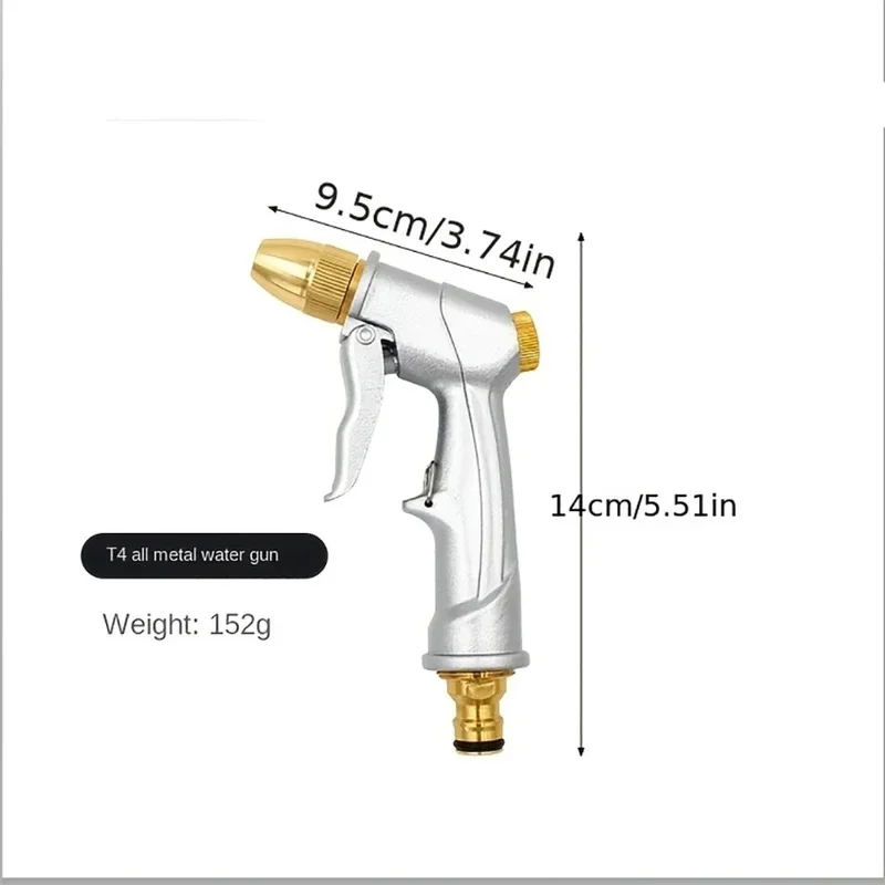 High Pressure Metal Brass Nozzle Water Spray Gun Adjustable Heavy Duty Watering Pistol For Garden Hose Pipe Lawn Car Wash Sprink