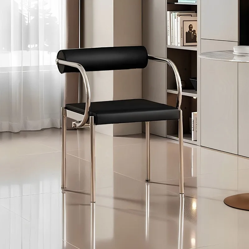 Vintage Bauhaus Luxury Metal Leather Dining Chair with Backrest Cafe Dining Room Living Room Home Decor Novelty New Indoor