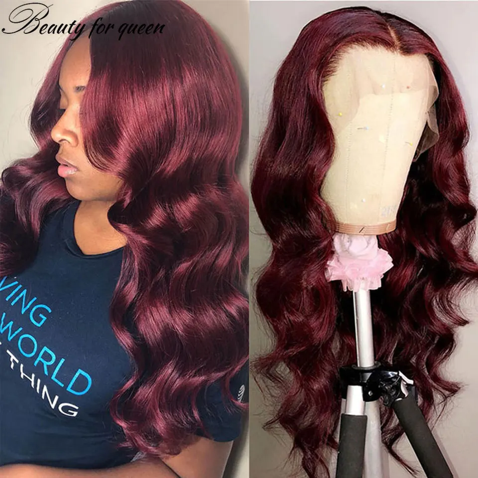 

Cosplay Brazilian Colored Human Hair Wig Transparent 13x4 HD Lace Frontal Wigs Dark Purple Body Wave For Women 200 Density