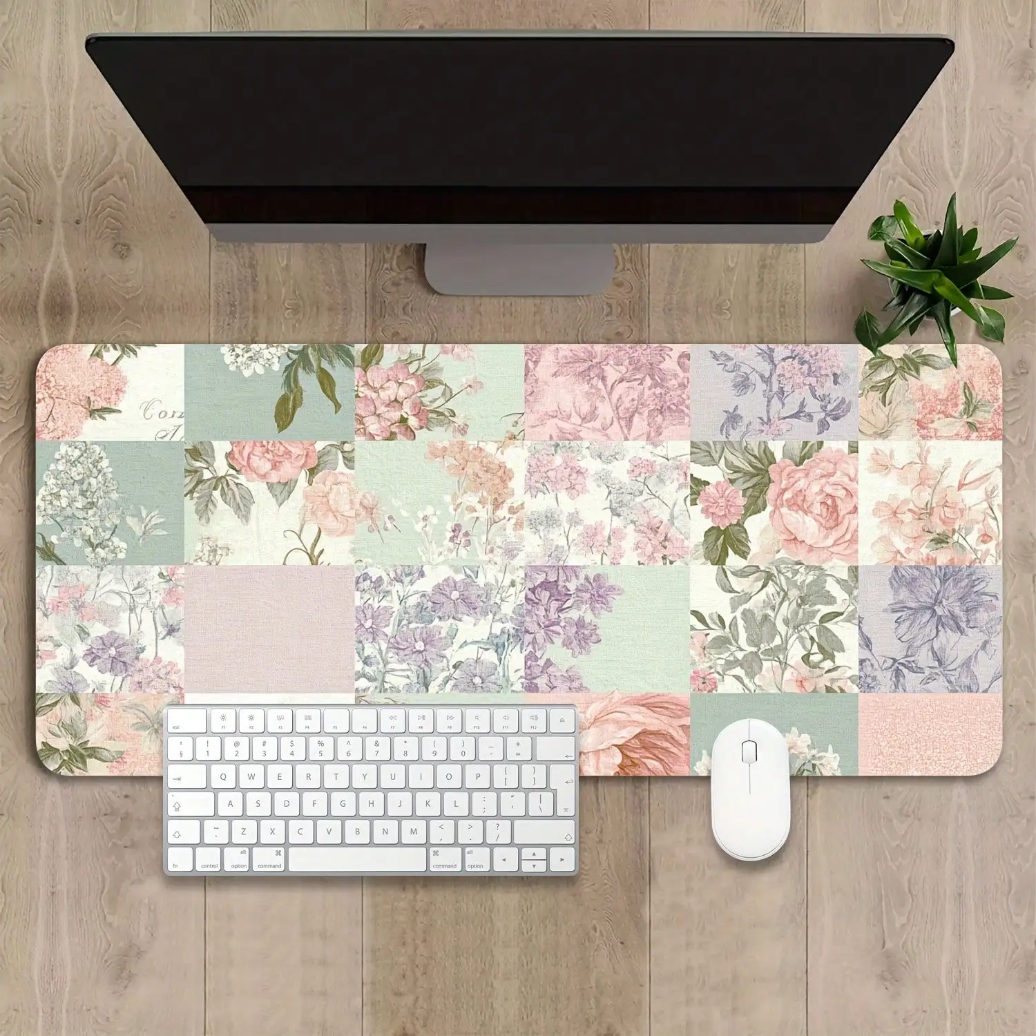 Large Flower Splicing Table Mat - Non-Slip Rubber Base, Durable Stitched Edges, Light Floral Design For Office And Games, Perfect Gift For Teens And Loved Ones