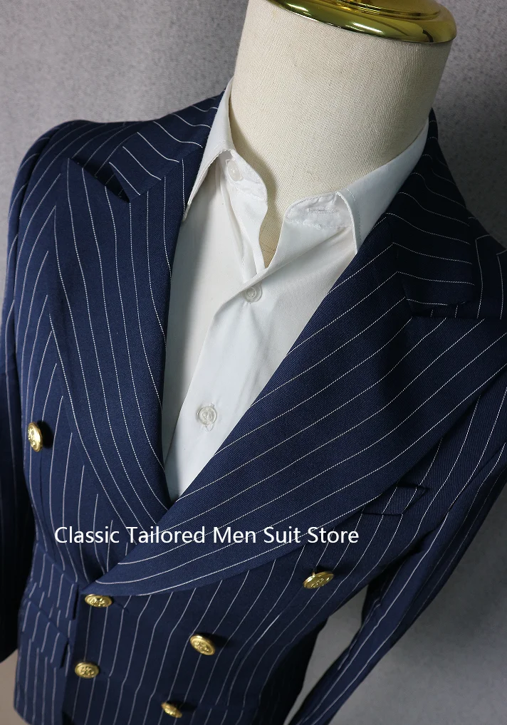 2024 Men\'s Suit 2 Pieces Striped Suit Double Breasted Suits For Wedding Groom Groomsmen High-End Business Casual Clothing