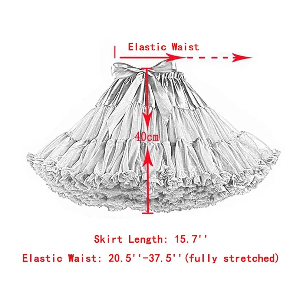 Women's Short Petticoat Puffy Tutu Skirt Soft Tulle Princess Pettiskirts Elastic Waist Underskirt