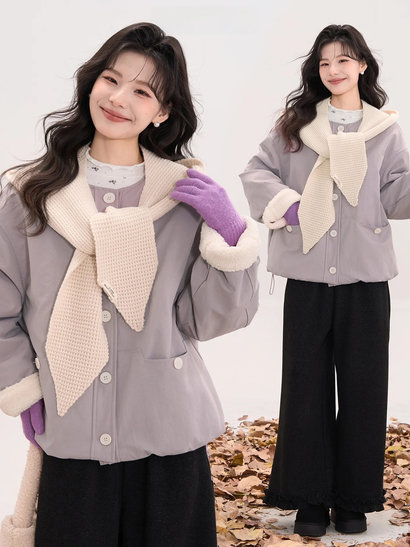 

Heme Winter ort Трикотажные хлопковые куртки Pinore женские Sle Sweet круглые Ne Thiened Long Sve Свободный крой Pure Color