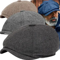 Men Vintage Beret Wool Tweed  Hat Herringbone Gatsby Hats Street Caps Men Casual British Berets Hats Flat Cap