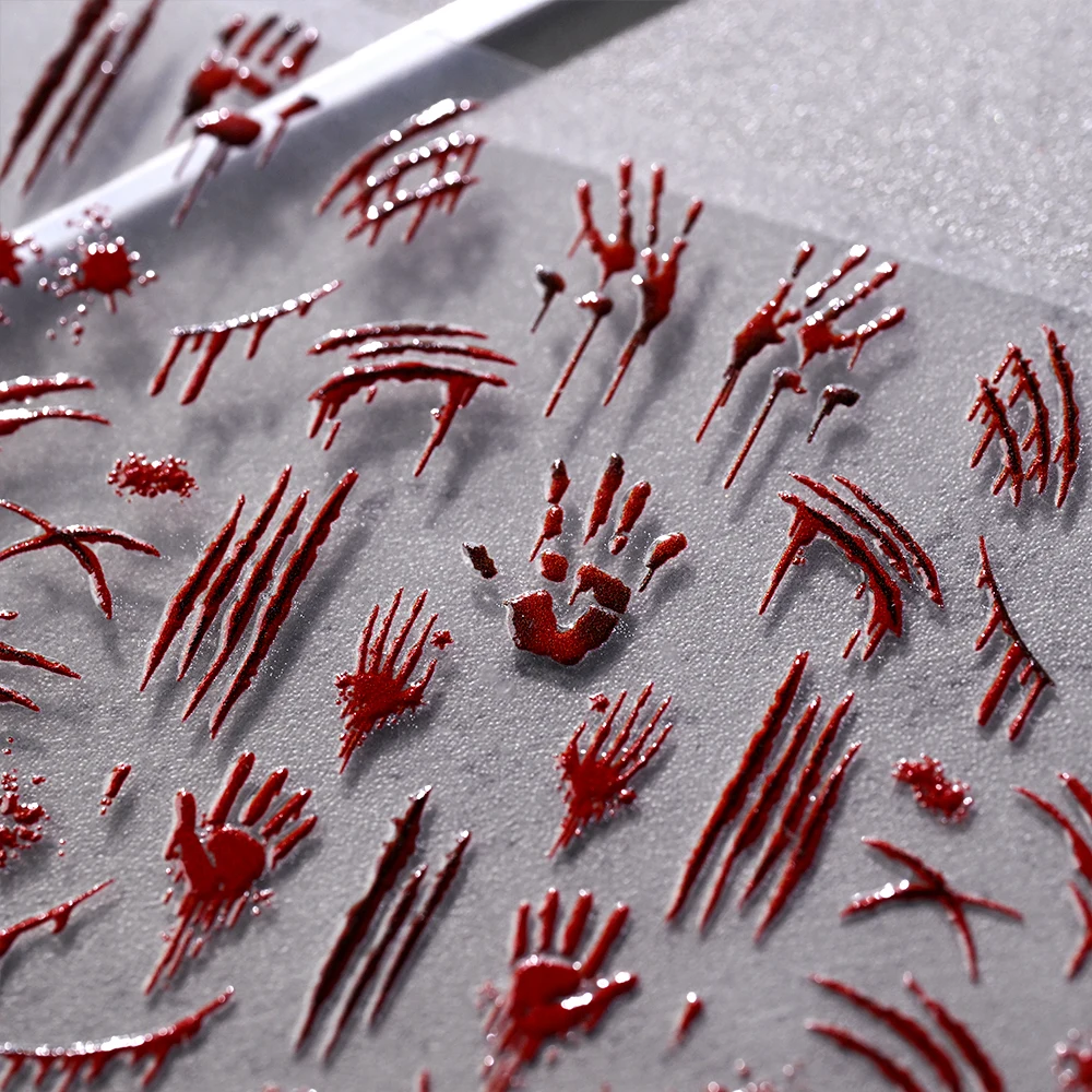 1개 5D 할로윈 네일 스티커 호박/빨간 눈알/해골/만다라 꽃 휴일 네일 아트 데칼 셀프 접착 매니큐어 슬라이더