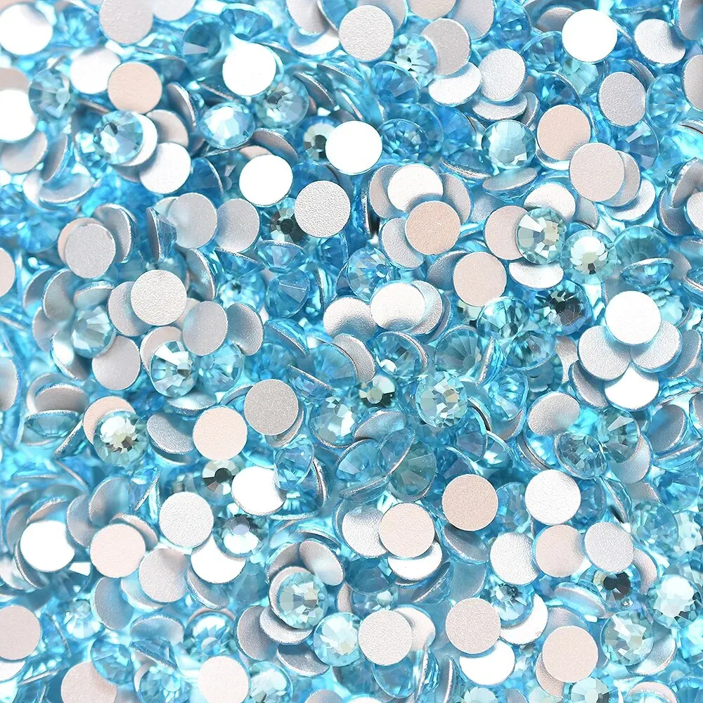 SS4-20 FlatBack Glass Aquamarine Lakeblue Nail Art Decorations Glitter 3D Non Hotfix Rhinestones Crystals Wedding Home Party Gem