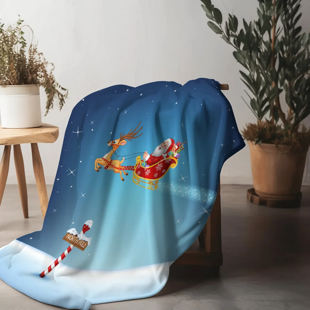 TU Cozy Christmas Throw Blanket Soft Flannel Reindeer Santa Claus Festive Holiday Home Decor Gift Idea Warm Winter Bedspread