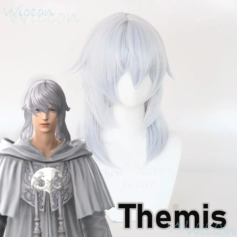 z;3,d'5,g\7/Game Themis FFXIV Fiinal Fantassy XIV FF14 role play white grey Long Wig Cosplay Prop H6,j.y'8 /c. view 3