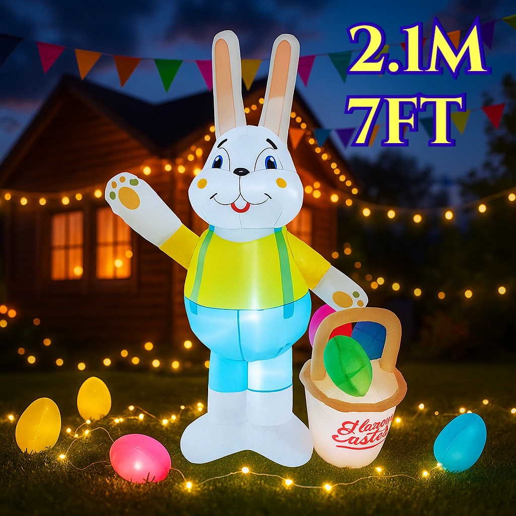 

2,1 м/7 футов пасхальное украшение «сделай сам», гигантская надувная корзина для переноски кролика, встроенные светодиодные фонари, реквизит для внутреннего и наружного двора, орнамент