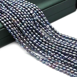 Natural Freshwater Pearl Rice Shape 3-4mm Black Pearls Loose Spacer Beaded For Jewelry Making DIY Bracelet Necklace Accessories