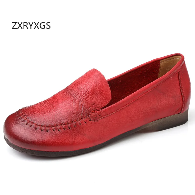 

ZXRYXGS женская кожаная обувь из воловьей кожи с верхним слоем, удобная мягкая подошва на плоской подошве, модная повседневная обувь для беременных, 2025 г.