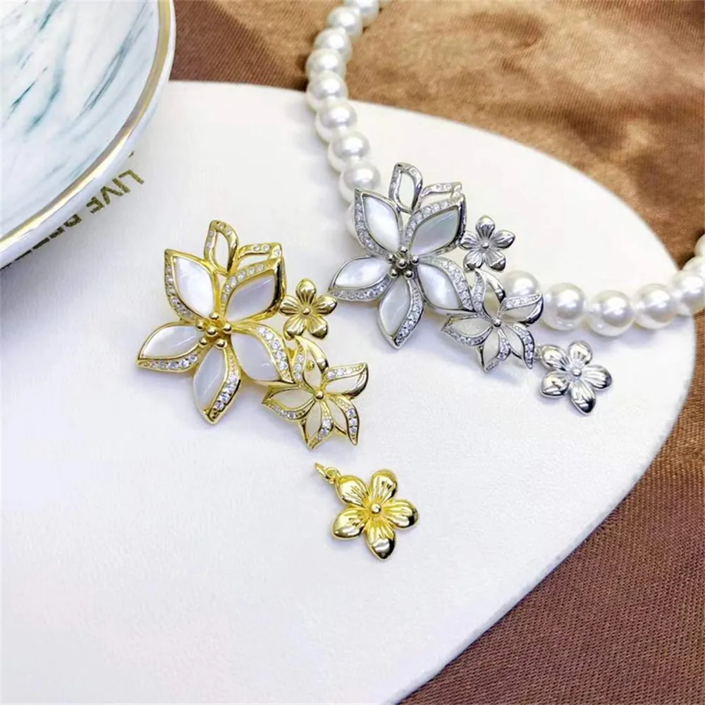 

DIY Pearl Gadgets S925 Sterling Silver Single-breasted Fashion Sweater Chain Necklace Handmade Beaded Buckle K260