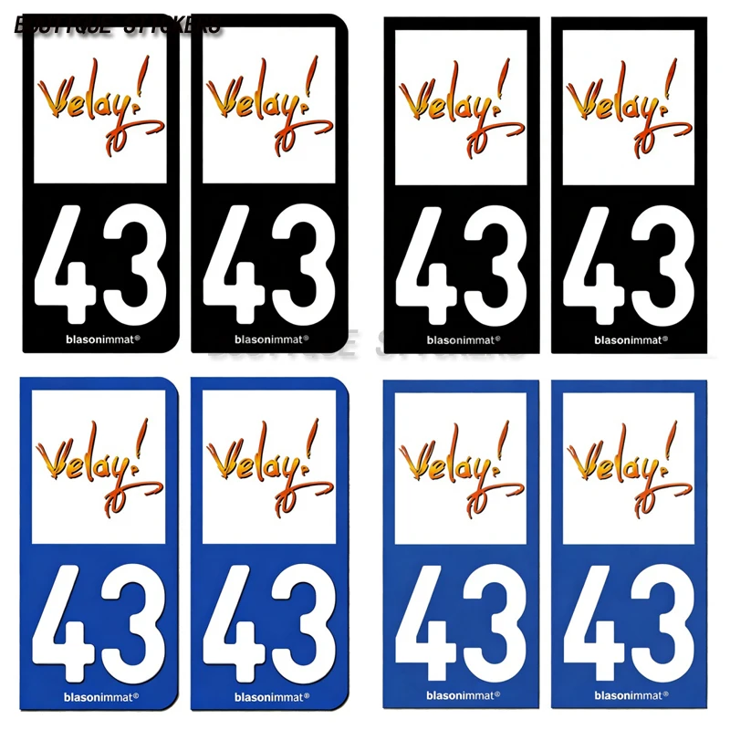 

2 шт. наклейки на автомобиль с французской номерной табличкой, черно-синие, 43 Puy-en-Velay-Tourisme, водонепроницаемые, из ПВХ