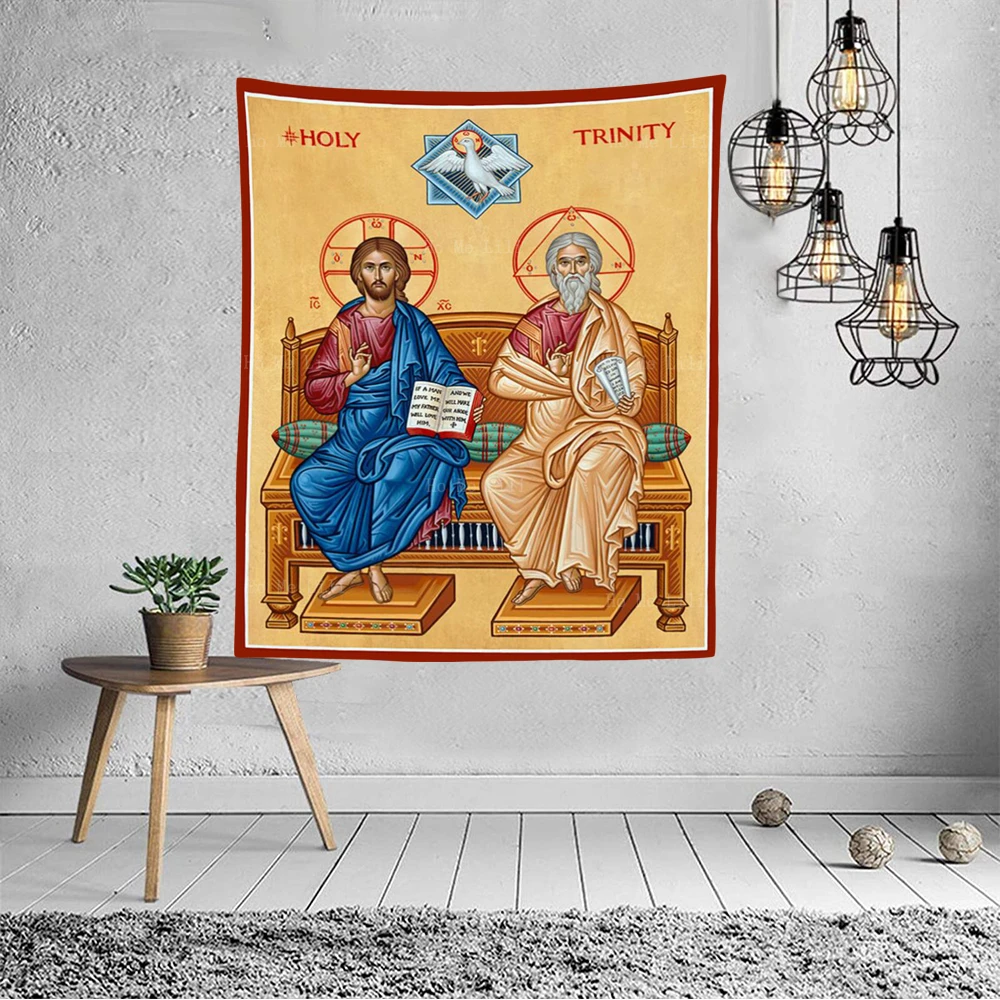 God The Father Jesus Christ Enthroned Saint Ignatius Theoforos Pantocrator Icon Tapestry By Ho Me Lili For Livingroom Home Decor
