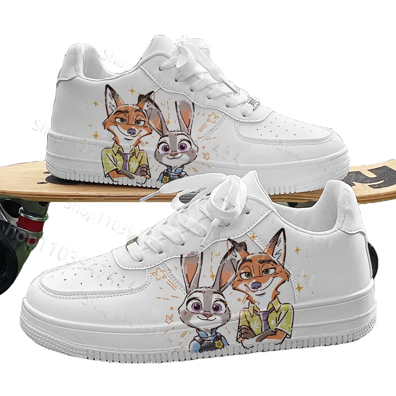 

Unisex couple shoes Zootopia 2 Movie Judy Nick Couple Print Adult shoes man woman Lace up White trend Shoes Gift