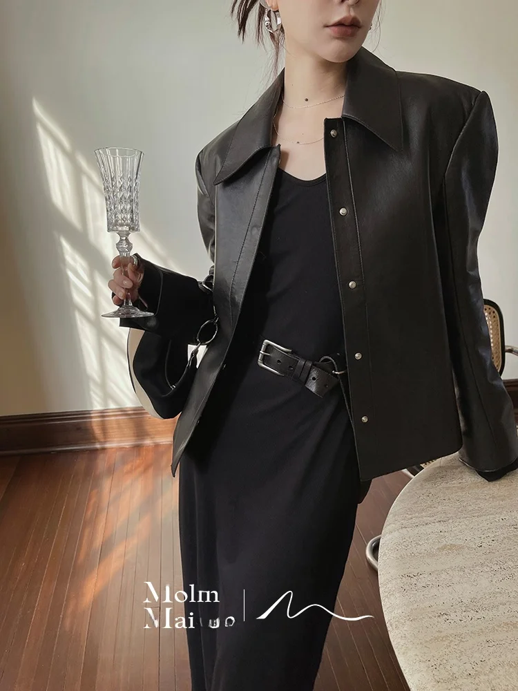 

Кожаная куртка Molin из высококачественной протеиновой кожи с воротником, универсальная, элегантная, для повседневной носки, ветрозащитная, с длинными рукавами, стандартной длины, верхняя одежда