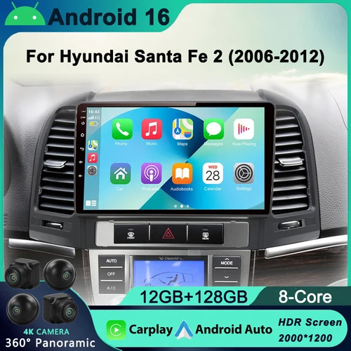 Android 16 DSP Radio de coche reproductor de vídeo Multimidia navegación GPS para Hyundai Santa Fe 2 2006-2012 2din unidad principal Carplay