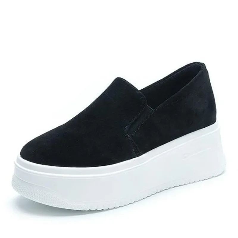 

Осенне-весенние туфли на танкетке из натуральной кожи 8 см, дышащие кроссовки на массивном каблуке, повседневные женские лоферы, мокасины, обувь