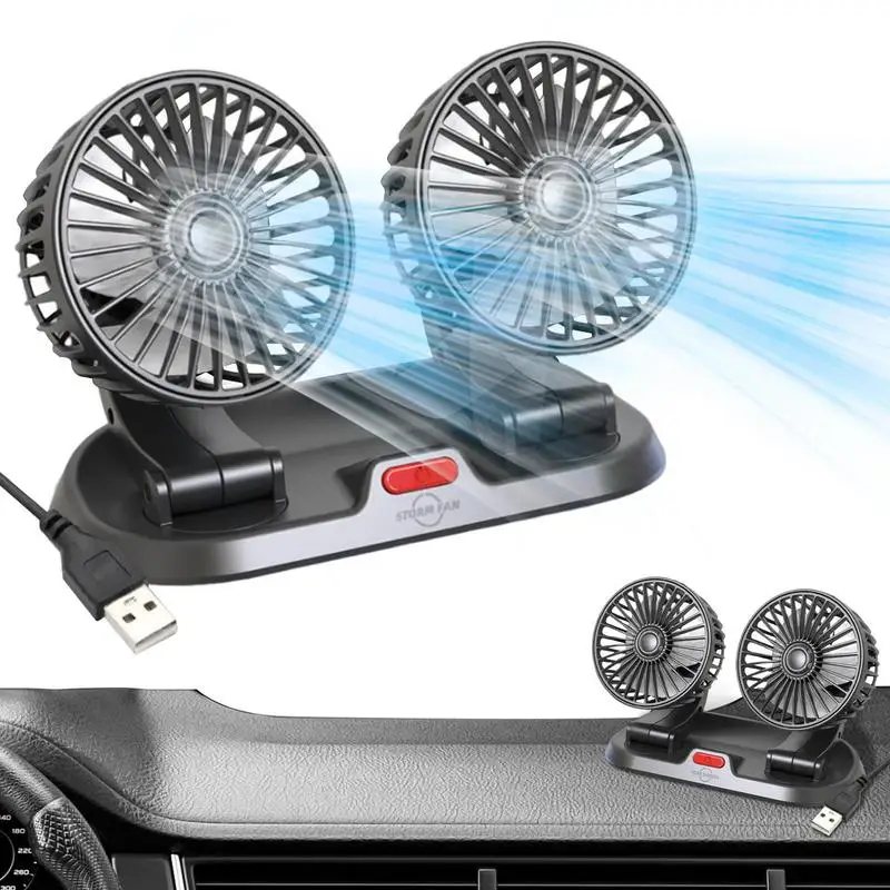 USB Car Fan 12V 24V Car Fan Cooling Car Fan Dual Head Usb Car Fan 2 Speeds Adjustable Auto Cooler Air Fan For Vehicles Truck