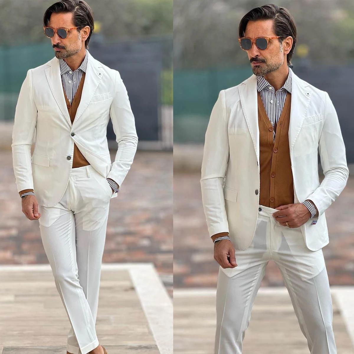 

White Men's Suits Tailored 2 Pieces Blazer Pants Single Breasted Peaked Lapel Slim Fit Summer Wedding Groom Tailored Plus Size