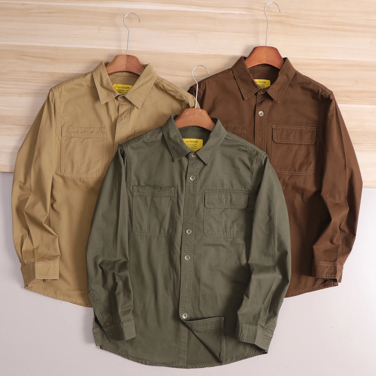 

American Casual Washed Pure Cotton Breathable Outdoor Men's Shirt Spring Autumn Long Sleeve Standard Fit Button up Color