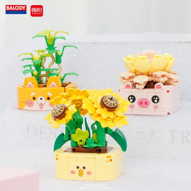 BALODY Plant Toys Potting Figures Building Blocks Assembled 3D Eternal Flower Pants Model Mini Bricks Decor Toys for Santa Gift