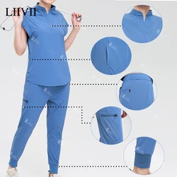 Stretch Anti-Wrinkle Soft Beautician Workwear Quick-drying Washable Nursing Scrubs Set sWomen Medical Nurse Uniforms Accessory